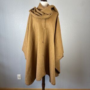 Diana Women Cape Poncho Fringe Scarf Neck Sweater One Size Tan Brown Alpaca Peru